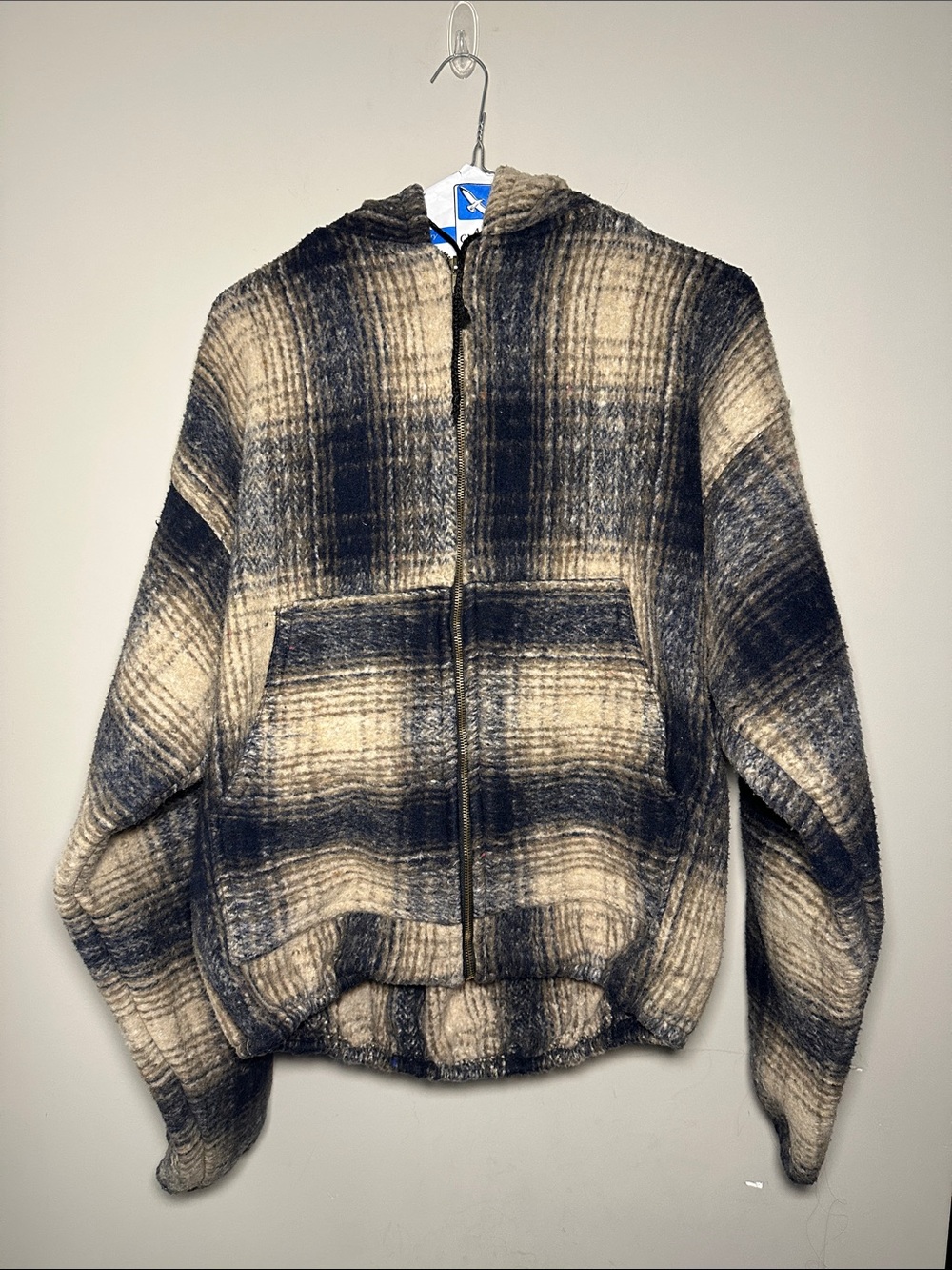 Earth Ragz Plush Plaid Zip-Up heavy weight boxy hoodie in tan and Black